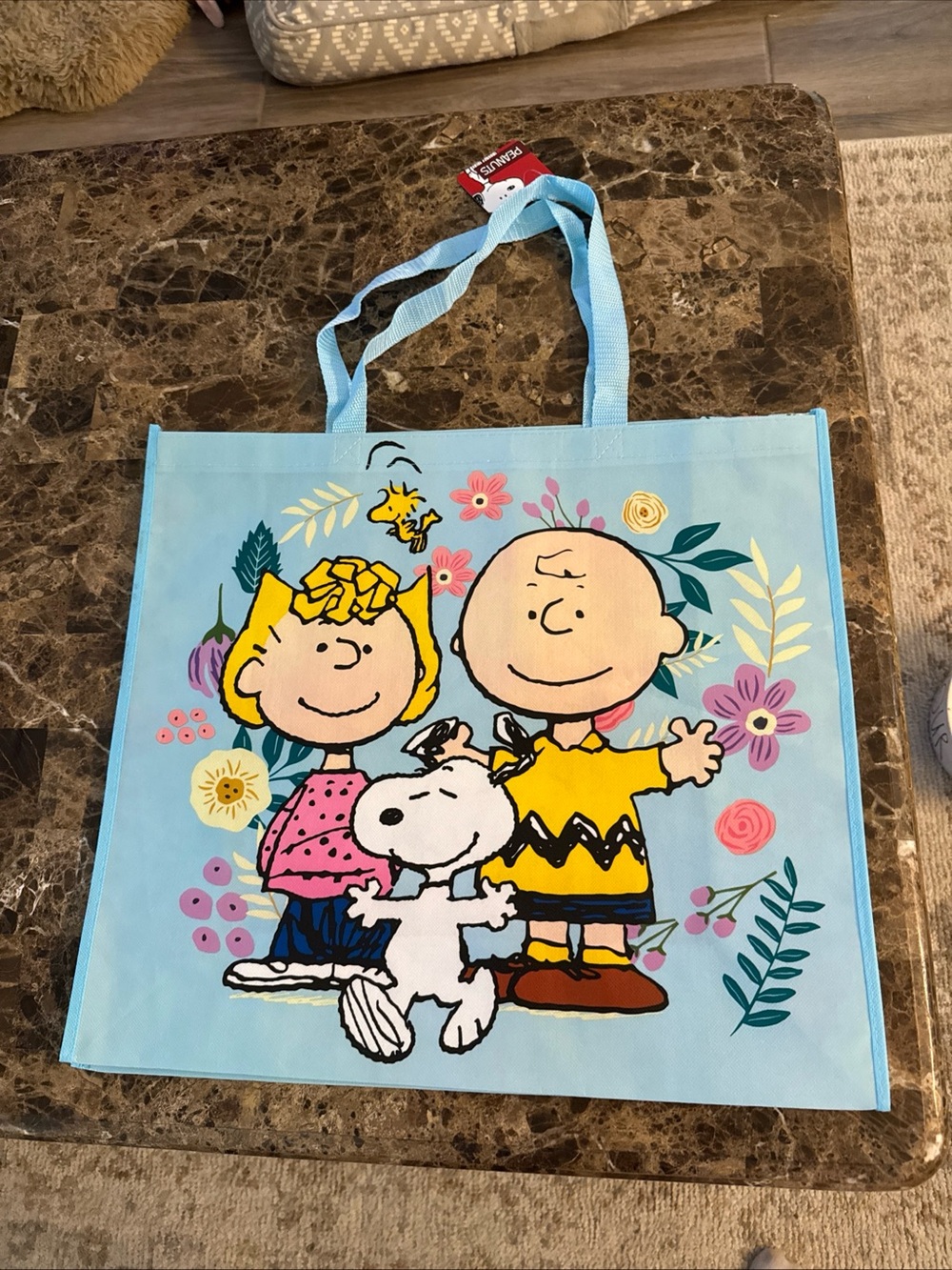Peanuts Blue Tote Bag with Charlie Brown, Snoopy & Friends